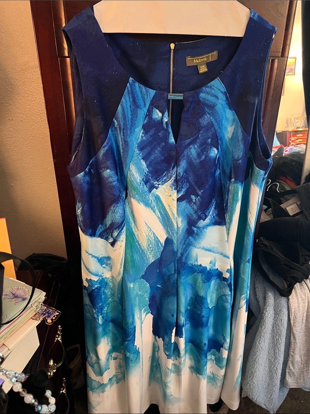 Melissa Blue & White Abstract Sleeveless Tunic Dress